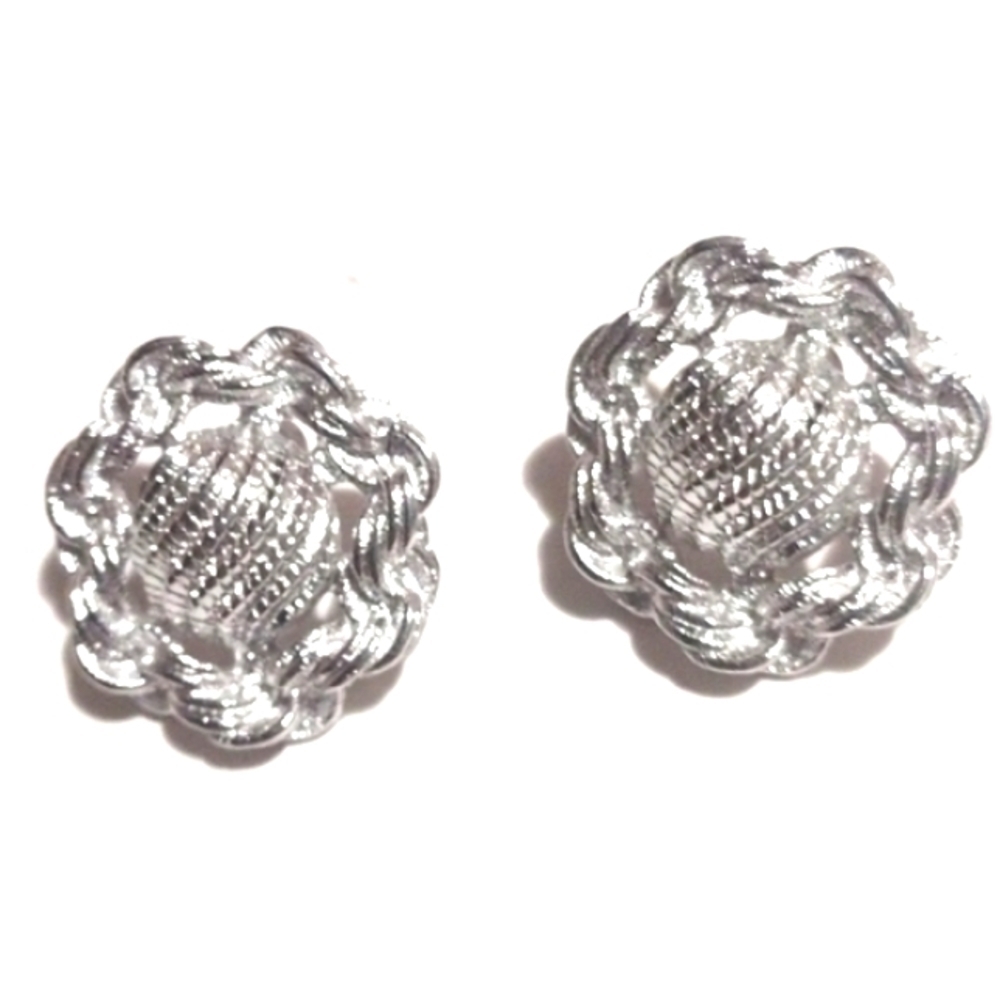 MONET VINTAGE TEXTURED SILVER-TONE LARGE BUTTON POST 1" EARRINGS